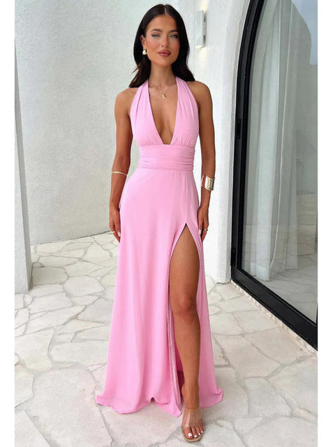 Elegante vestido sin mangas con espalda abierta y abertura alta para mujer, vestido de noche ajustado con cordones, elegante vestido de fiesta para club femenino