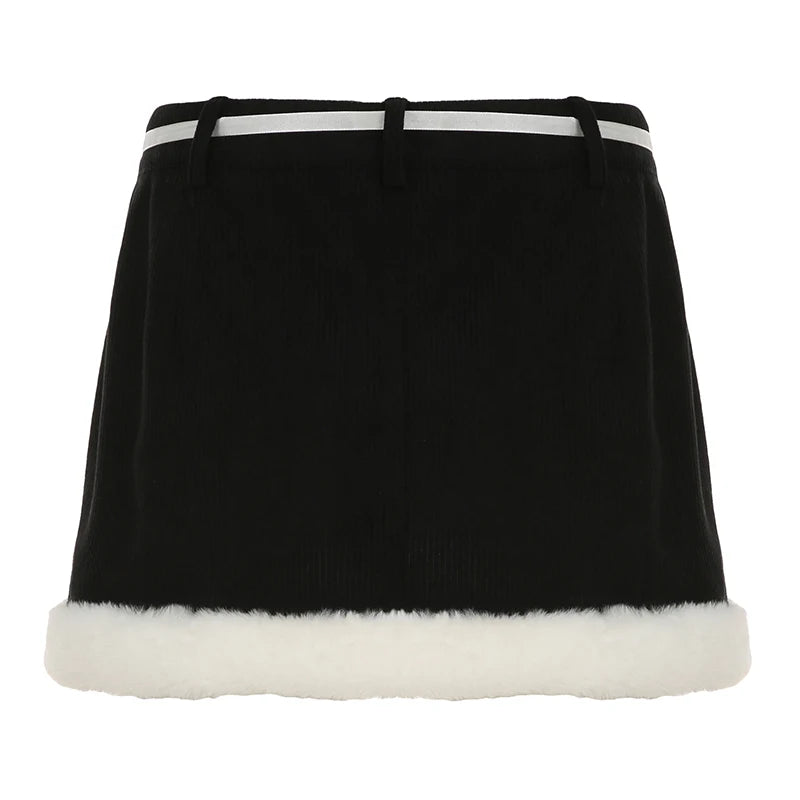 Minifalda negra Hotsweet para mujer, otoño, nueva ropa Y2k, falda de pana con lazo y ribete falso, combina con todo.