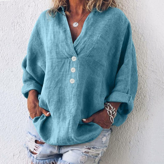 Chic Oversized V-Neck Linen Shirt | Great for Everyday Wear