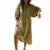 Beach Party Dress Women Summer Solid Color Round Neck Tie Front Puff 3/4 Sleeve Loose Midi Dress Vacation Dresses
