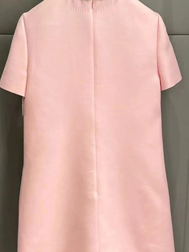 Vestido corto de moda Hotsweet con lazo de cuentas de diamantes, color liso, cuello redondo, elegante, corte A, para mujer, primavera-verano 2025, 23A9653