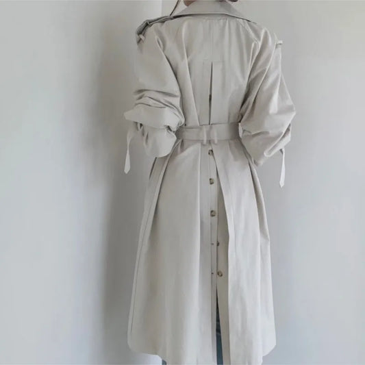 Women Long Trench Coat New Spring Autumn Casual Lapel Double Breasted with Belt Loose Coat Office Lady Korean Fashion Outerwear