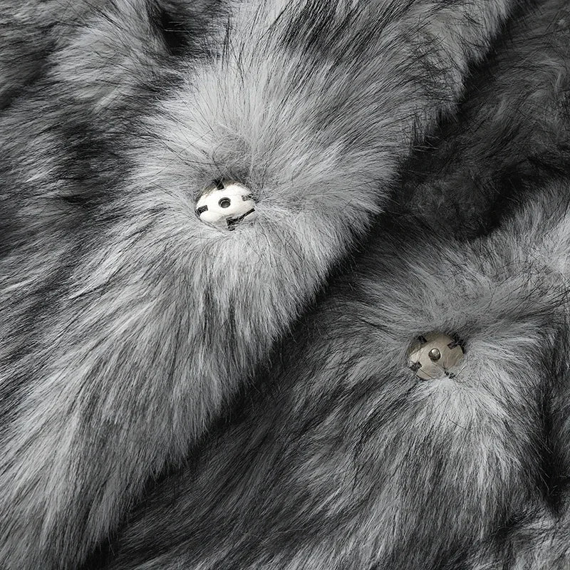 Luxury Brand Runway Fluffy Faux Fur Coat Women Luxurious Fox Fur Stand Collar Short Jacket Winter Streetwear Overcoat
