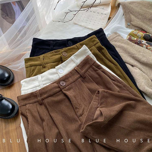 Vintage Corduroy Wide Leg Pants Women Streetwear Baggy Trousers Harajuku Korean High Waist Black Casual Full Length Pants