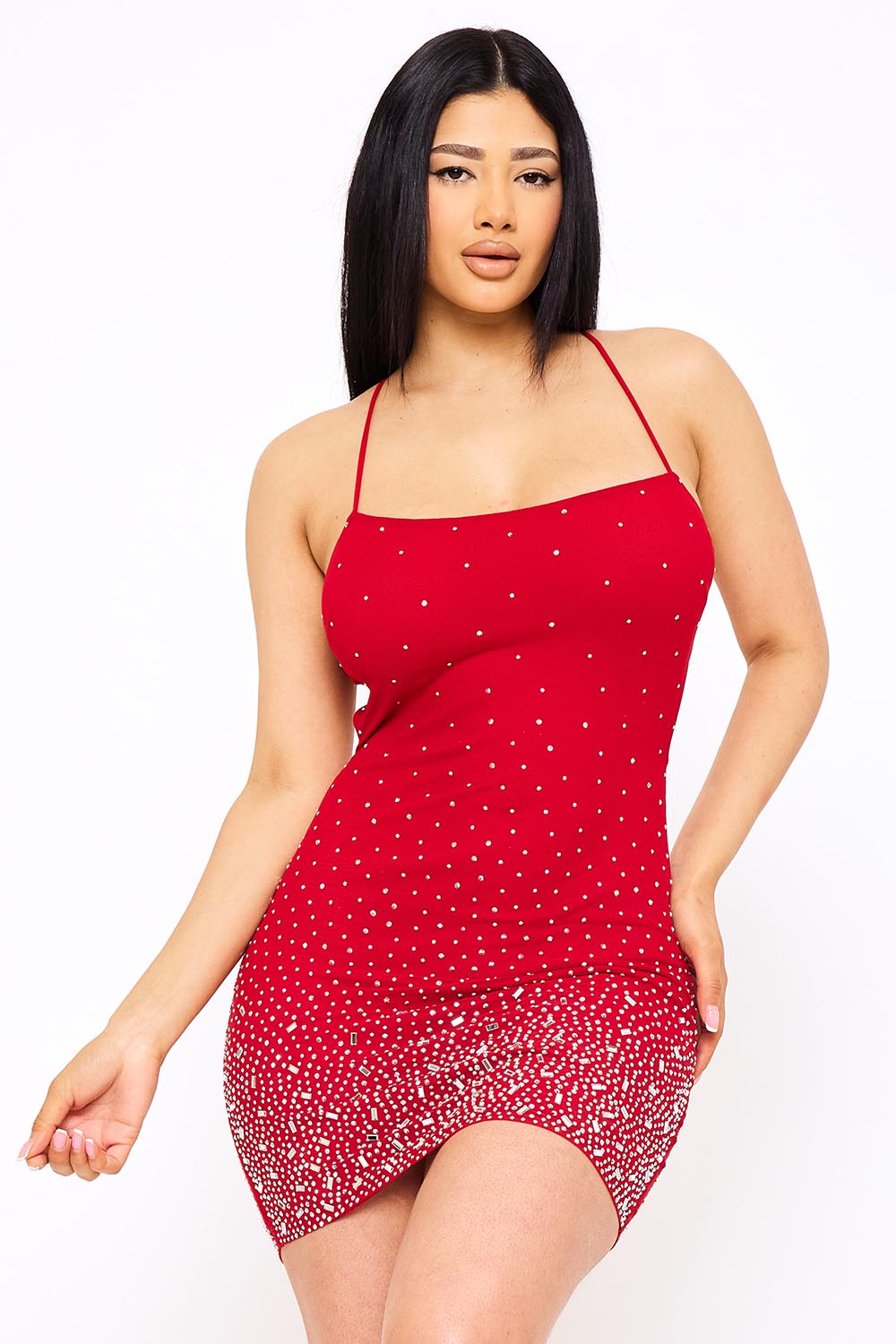 Symphony Dress - Radient Rhinestone Pattern On Power Mesh Mini Dress