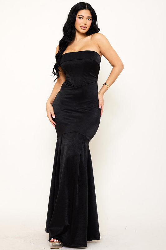 Symphony Dress - Metallic Satin Tube Top Mermaid Maxi Dress