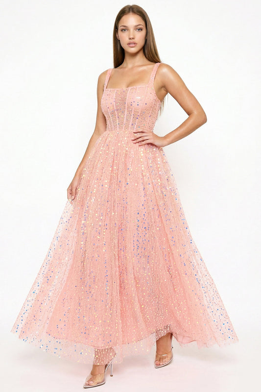 Symphony Dress - Sequins On Mesh Ball Gown Maxi Dress