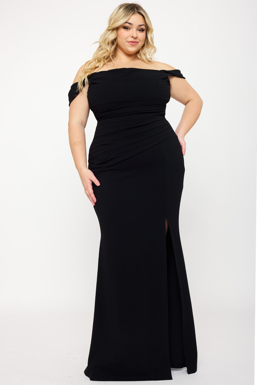 Symphony Dress - Off The Shoulder Pleated Plus Size Maxi Dress