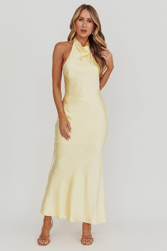 Sweetest Sundays Halterneck Open Back Dress Butter