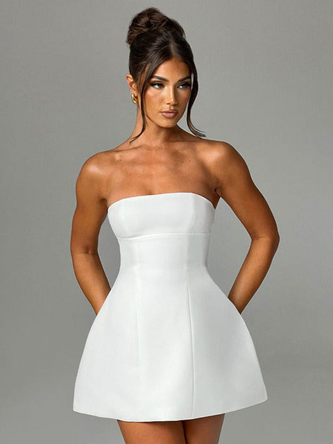 Vestido mini blanco de moda de verano para mujer, vestido de fiesta ajustado con espalda descubierta y retazos de cintura alta, vestido elegante para mujer, nuevo