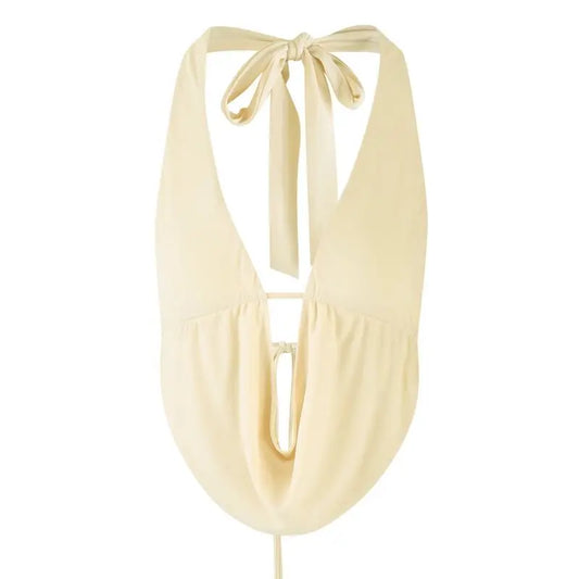 Top ajustado sin mangas con cuello halter sexy con tirantes cruzados para mujer de primavera y verano de Europa y Estados Unidos