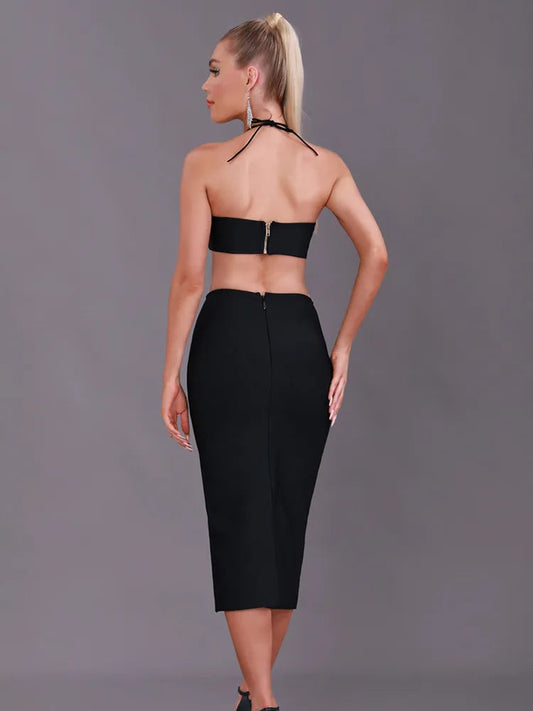 Eudora Bandage Halter Dress with Cut Out Flower Detail