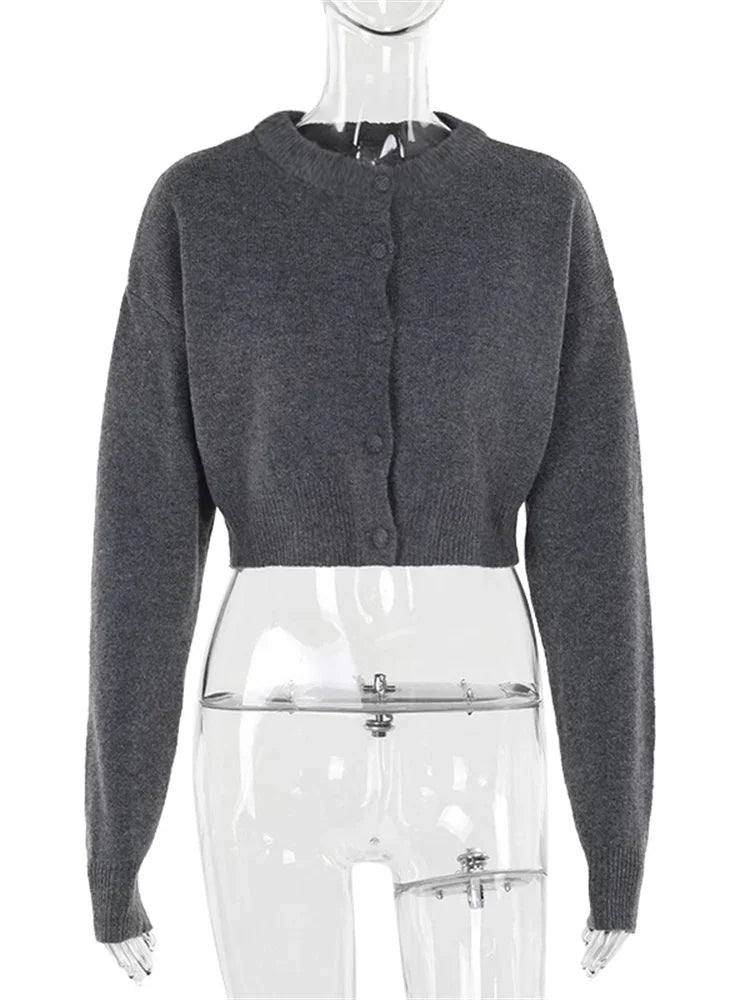 Cárdigan de punto para mujer, suéter de manga larga, top corto liso, ropa de calle, top informal de patchwork para el día a día, cárdigan de punto para mujer