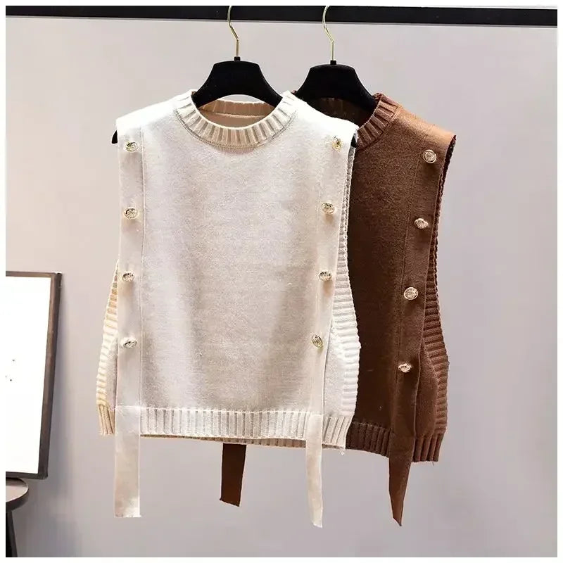 Women’s waistcoat spring and autumn outer wear pullover sweater fashion casual new ladies sleeveless round neck knitted top