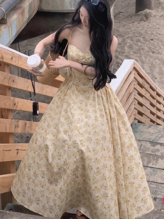 Elegante vestido de princesa de corte A para mujer, vestido de fiesta de noche con tirantes finos, vestido de graduación, moda coreana, Vestido de verano para mujer, nuevo