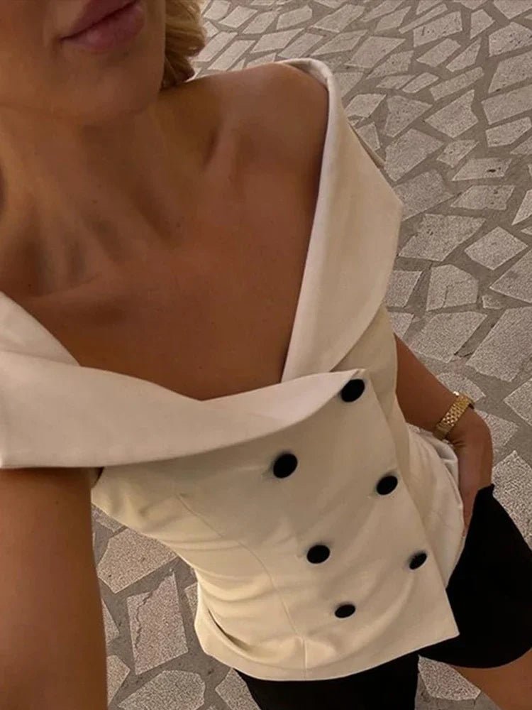 Chaleco cruzado con hombros descubiertos para mujer, sexy, ajustado, sin mangas, moda de verano, ropa de calle