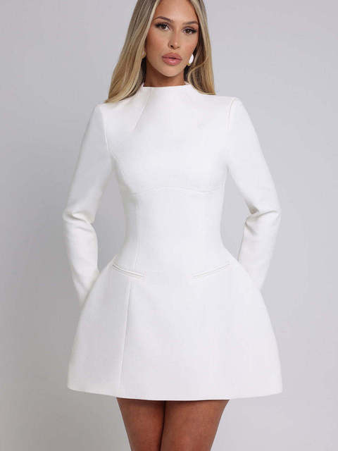 Elegante vestido ajustado de manga larga para mujer, sexy, ajustado, sin espalda, minivestido de otoño e invierno, nuevo vestido de noche para fiesta 2025