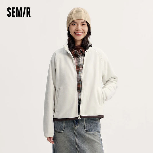 Coat Women Antistatic Polar Fleece Loose New Winter Stand-Up Collar Raglan Sleeve Jacket