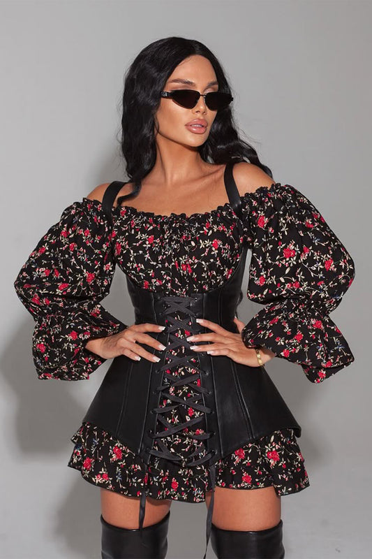 Vestido mini con corsé y estampado floral de Emma