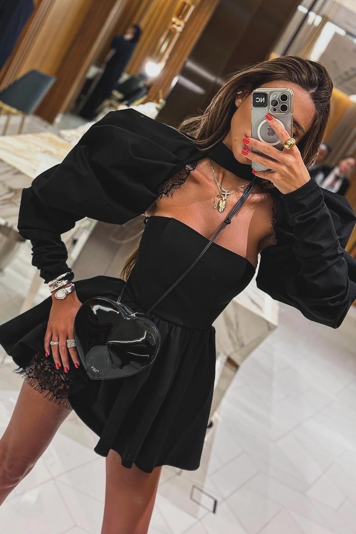 Conjunto de minivestido Bertha con mangas abullonadas