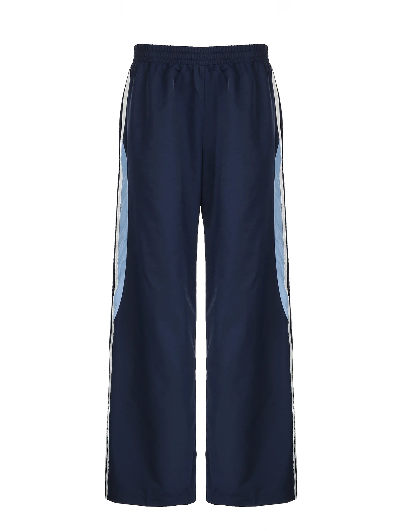 Contrast Stripe Wove Straight Leg Pants For Women Elastic Waist Casual Loose Baggy Trousers Street Jogging Sweatpants