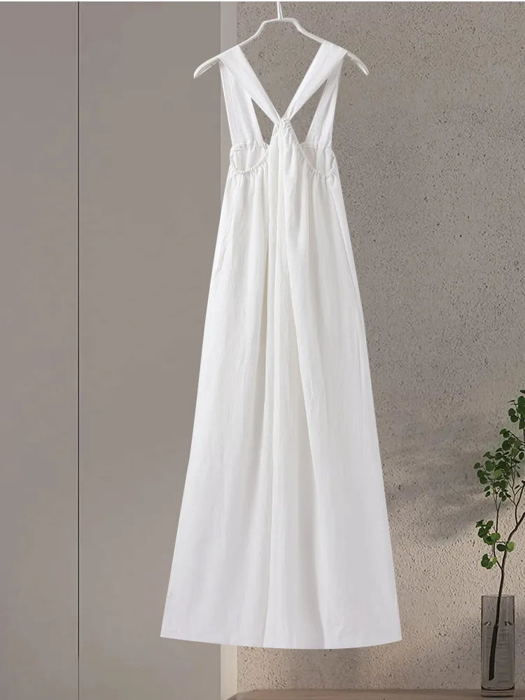 Elegant Solid Halter Women Long Dress Sleeveless Backless Female Maxi Dress Spring Summer New Fashion Lady High Street Robe