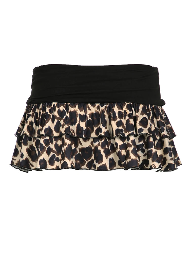 Falda estilo pastel Y2k con contraste de leopardo para mujer, sexy, linda, sexy, dulce, básica, elegante, retro, ropa de calle, estilo americano Gyaru