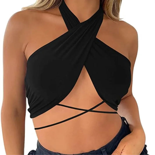 T2K cross-border hot selling summer solid color backless chest strap women’s single piece top from Europe and America