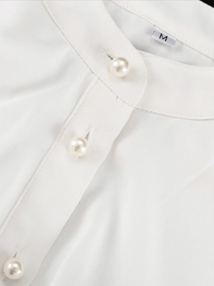 Elegant White Ruffle Halter Shirts Women Vintage Loose Hollow Out Single Breasted Blouses Female Autumn Chic High Street Tops