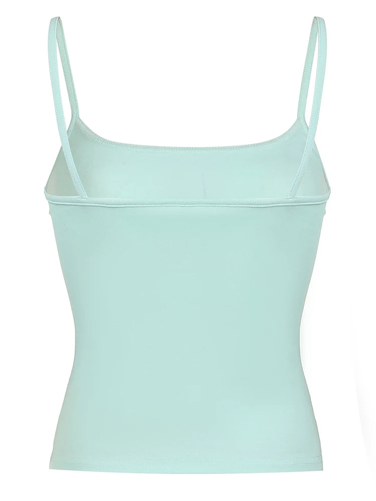 Abstract Print Y2K Camisole Sleeveless Slim Basic Light Blue Crop Top Women Cute Tanks Camis