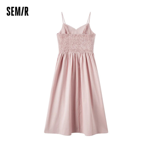 Dress Women Solid Color Midi Dress Elegant Fashionable And Gentle New Summer V-Neck Camisole Dress