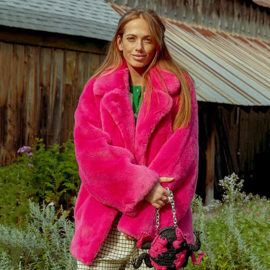 Chaqueta larga de piel sintética de conejo de la marca Ins Chic, abrigo de invierno para mujer, de gran tamaño, de felpa peluda, abrigo para chicas de calle.