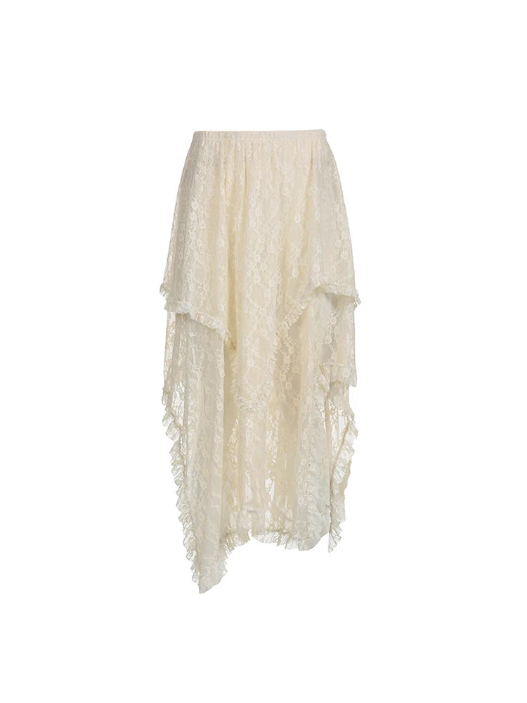 Falda larga de encaje asimétrico para mujer, ropa de vacaciones de verano