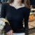 Suéter ajustado con cuello en V para mujer, suéter informal de manga larga de punto, suéter cálido para oficina, otoño e invierno.