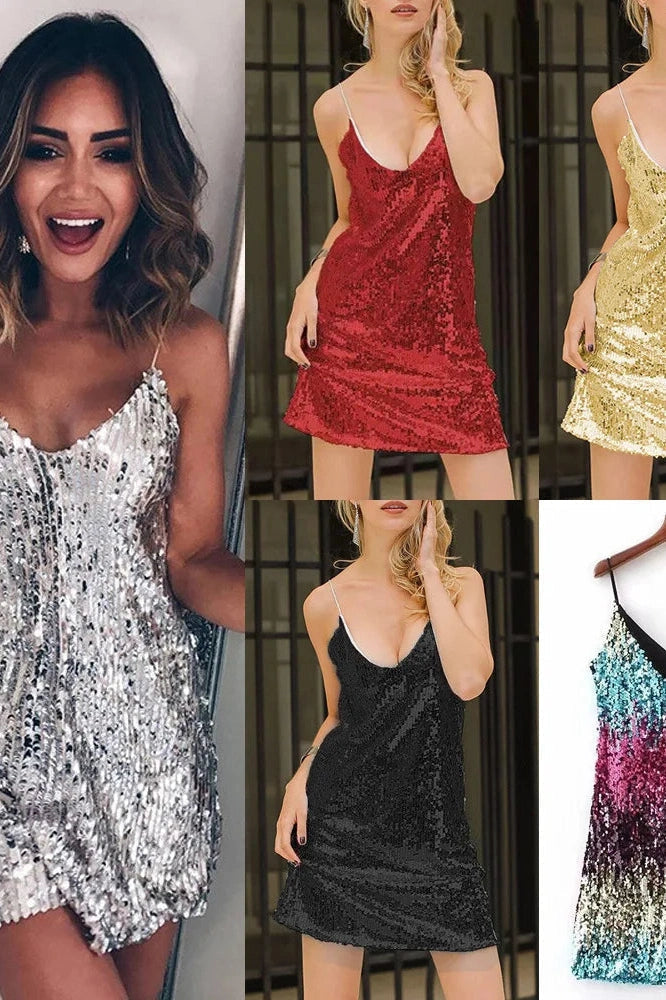 V-Neck Spaghetti Strap Sleeveless Mini Dress