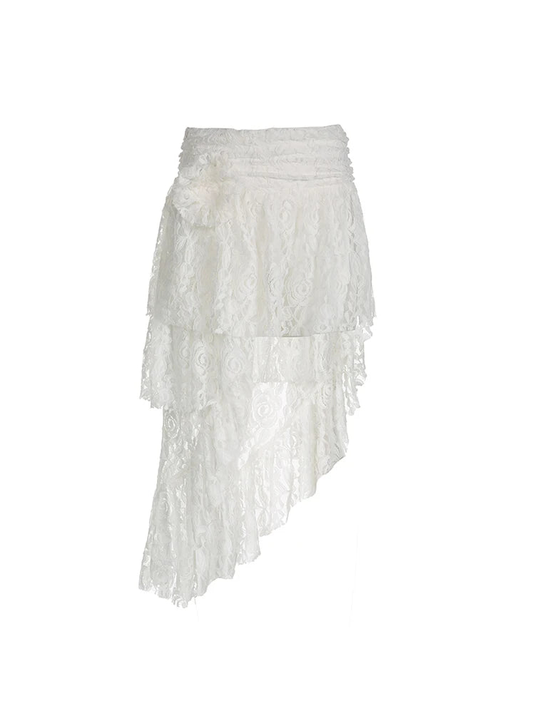 Falda de encaje asimétrica para vacaciones de verano para mujer, con lazo floral, estilo bohemio chic.