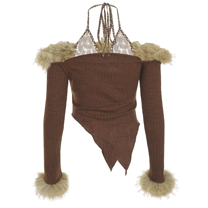 Blusas de otoño de manga larga con cuello halter falso de dos piezas para mujer, de moda, con retazos y cuello falso