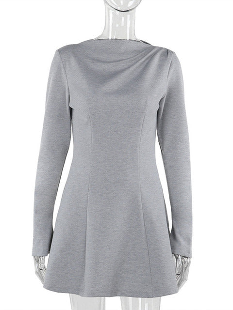 Long Sleeve High Waist Sexy Mini Dress For Women Autumn Winter New Solid O Neck Bodycon Club Party Dress Elegant