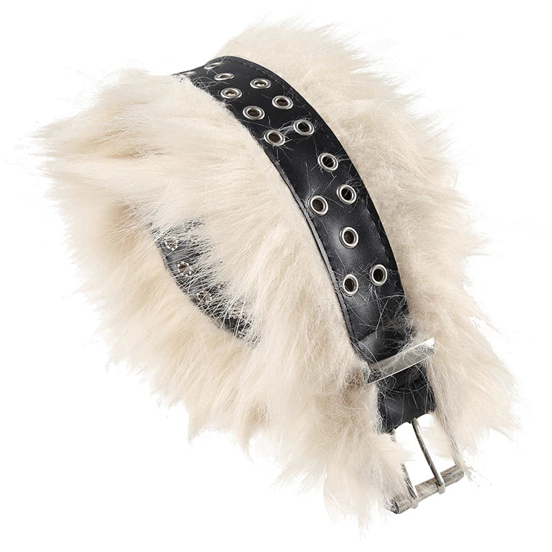 Faux Fur Spliced Pu Fashion Women¡¯s Belts Chic All-Match Khaki Y2k Retro Wild Style Accessorie Exquisite