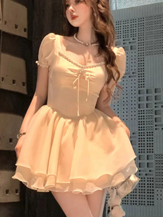 Elegant Vintage Princess Birthday Party Mini Dresses for Women Diamons Ball Gown A-line Korean Luxury One Piece Vestido Mujer