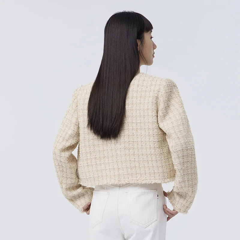 Abrigo de mujer primavera nuevo abrigo corto con borde de pelo elegante y cálido