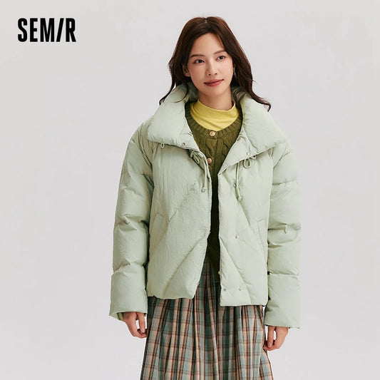 Chaqueta de plumas para mujer, estilo chino, con botones de disco, serie suave, dulce, nueva, de invierno, con cuello alto, textura suelta, abrigo grueso
