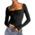 Square Collar Crop Top y2k Clothes Women Solid Color Long Sleeve T Shirt Basic Slim Fit Tees 2000s Clothing Streetwear