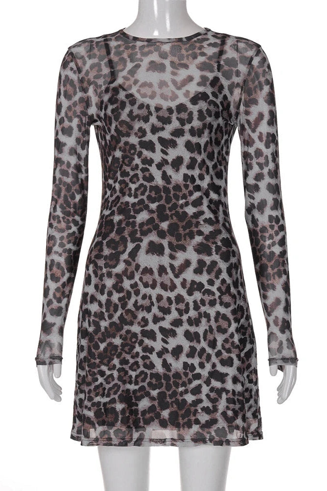 Two-Piece Sheer Long Sleeve Mini Dress