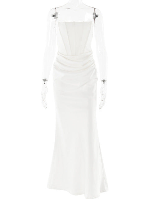 Vestido largo de verano sin tirantes, con escote en V, sexy, picante, elegante, sin espalda, ajustado, para fiesta, club y noche
