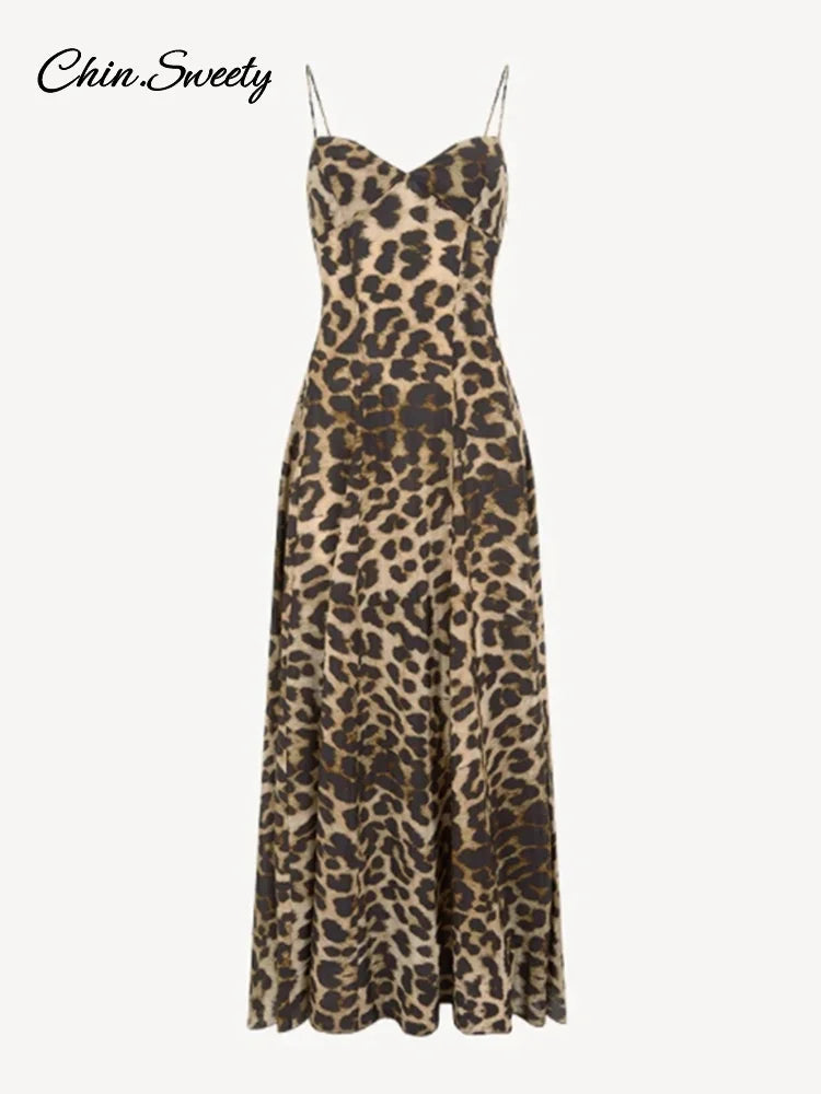Vestidos largos con tirantes y estampado de leopardo Y2K para mujer, vestido de fiesta ajustado sin mangas con espalda descubierta, estilo vintage de verano 2025 para mujer _Nuevo