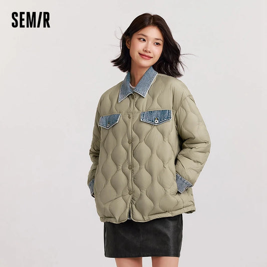 Chaqueta de plumón para mujer, de longitud media, impermeable, con parches, nueva chaqueta de plumón holgada antiestática para invierno.