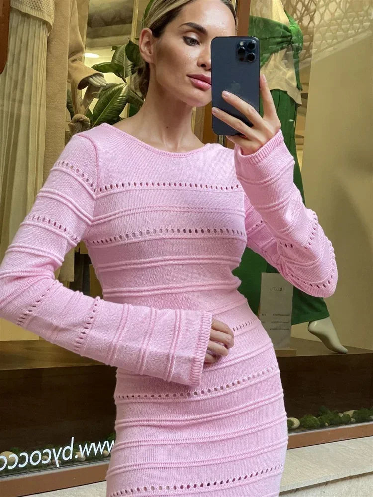 Vestido largo de punto a rayas con aberturas para mujer, de dos piezas, a la moda, para fiestas y clubes, ajustado, liso.