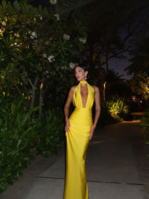Elegant Spaghetti Strap Satin Bodycon Split Long Dress Women’s Sexy Deep V Backless Evening Dress Female Party Clubwear