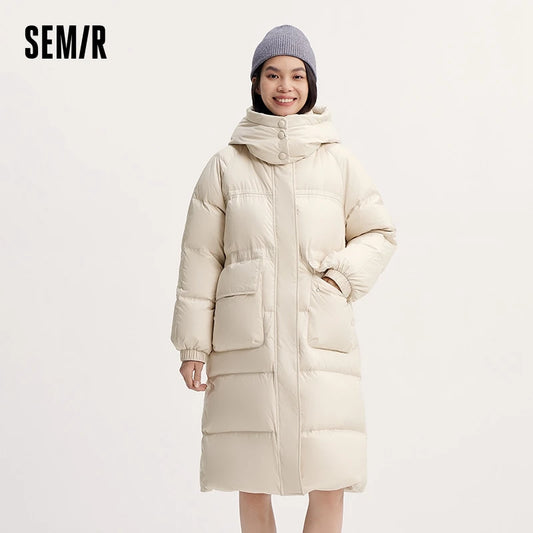 Chaqueta de plumón para mujer, larga, desmontable, con capucha, nueva, con textura de invierno.